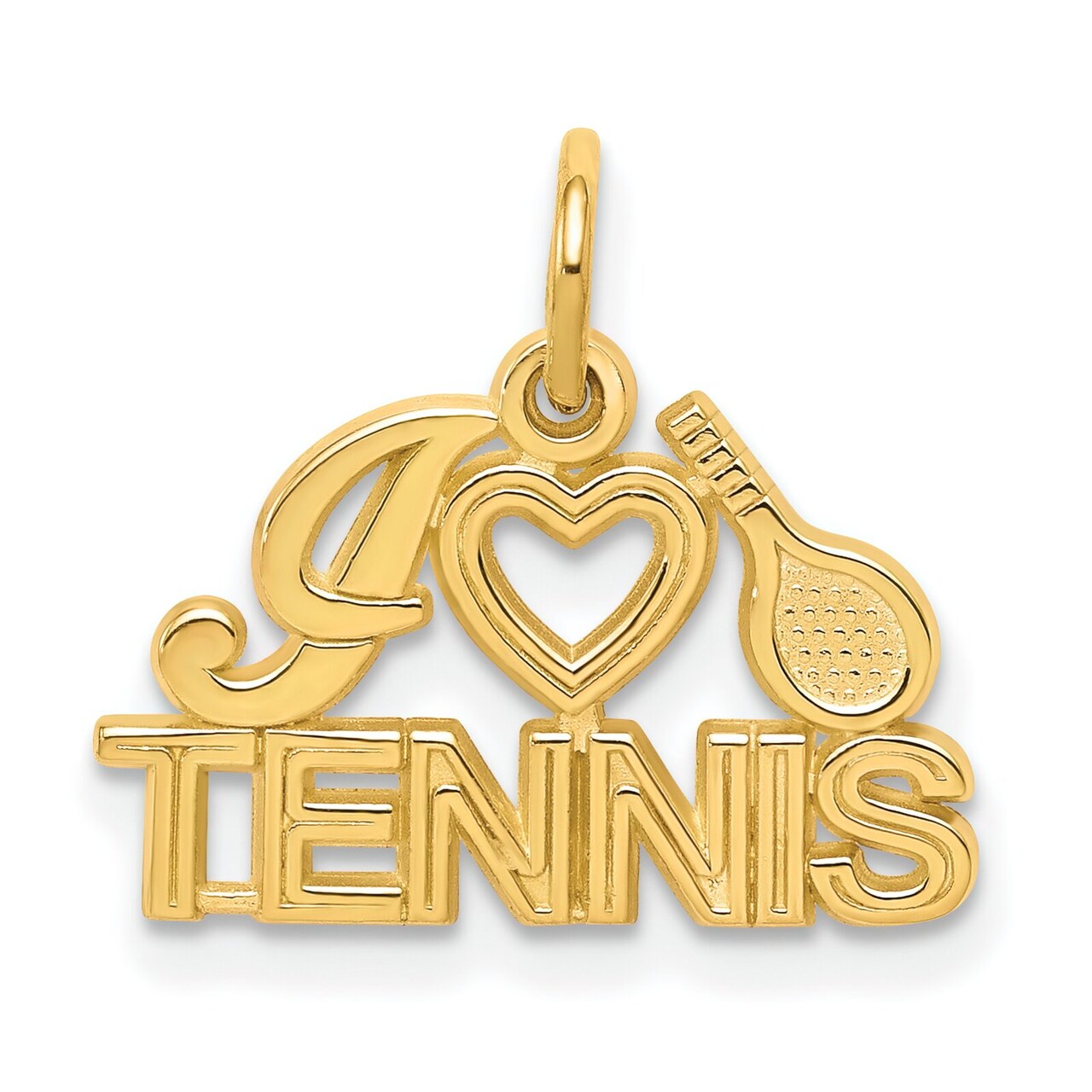 10K Gold I Love Tennis Charm Heart Racquet Sports New 18 X 17mm Jewerly